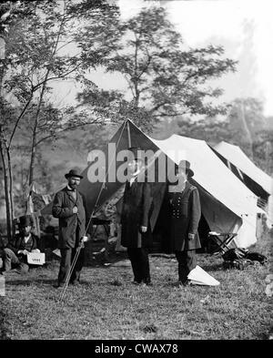 Der Bürgerkrieg, Antietam, MD. Allan Pinkerton, Präsident Abraham Lincoln, Generalmajor John A. McClernand, Foto aus dem Stockfoto