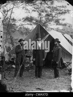 Der Bürgerkrieg, Antietam, MD. Allan Pinkerton, Präsident Abraham Lincoln, Generalmajor John A. McClernand, Foto aus dem Stockfoto