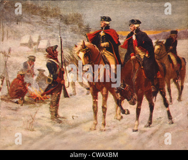Die amerikanische Revolution, Washington und Lafayette in Valley Forge, Präsident George Washington und Marquis de Lafayette auf Stockfoto