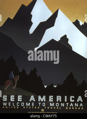 Plakat für Montana, Text lautet: "siehe Amerika Willkommen in Montana, USA Travel Bureau, Works Progress Administration Stockfoto