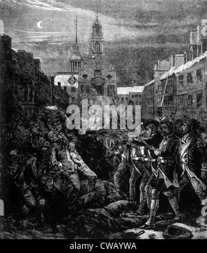 Das Massaker von Boston, 5. März 1770, Illustration von Leslie es monatlich, 1880 Stockfoto