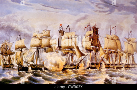 Die Schlacht von See Erie, 10. September 1813, Lithografie von Nathaniel Currier Stockfoto