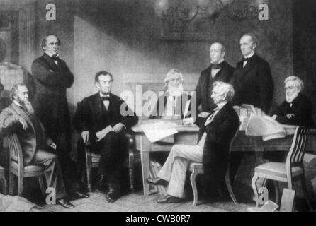 Präsident Abraham Lincoln lesen die Emanzipations-Proklamation zu seinem Kabinett, 1862 Stockfoto