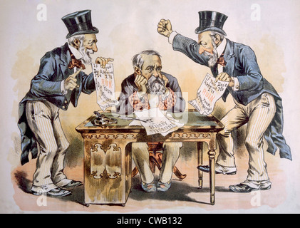 Präsident Benjamin Harrison bedrängt von den Anhängern der James G. Blaine eintreten für seine Ernennung als Secretary of State, cartoon Stockfoto