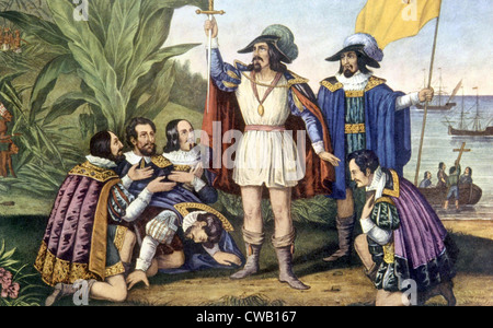 Die Landung von Columbus, 11 Oktober 1492, Gemälde von Currier & Ives, 1846 Stockfoto