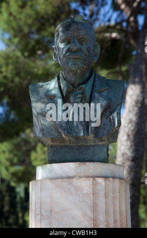 Bronze-Büste des britischen Archäologen Sir Arthur Evans (1851-1941), Knossos, Kreta, Griechenland Stockfoto