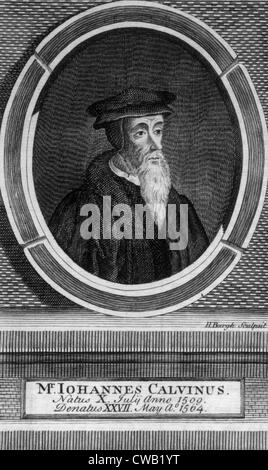 John Calvin (1509-1564), französischer evangelischer Theologe der Reformation, Gravur von John Foxe des "The Lives of die Stockfoto