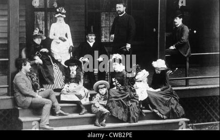 Ulysses S. Grant (in Stovepipe Hut) mit seiner gesamten Familie kurz vor seinem Tod, Foto von John G. Gilman, 1885 Stockfoto