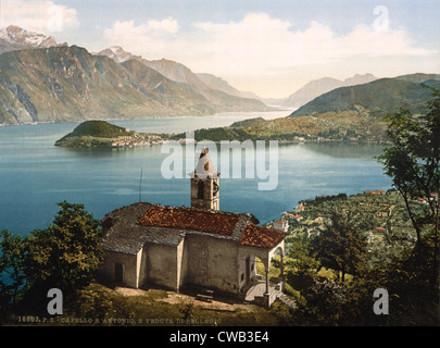 Italien, Comer See (Lago Di Como), Capello St. Angelo und Blick auf Bellagio, Photochrom, um 1900. Stockfoto