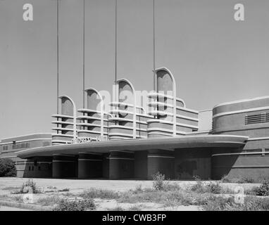 Los Angeles, Pan Pacific Auditorium, die Struktur erzielt nicht nur das Styling des großen schlanken Weltausstellungen von der Stockfoto