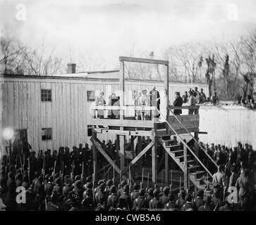 Der Bürgerkrieg, das Todesurteil für die Ausführung der Konföderierten Offizier Henry Wirz, für die Verbrechen der Verschwörung zu lesen und Stockfoto