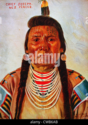 Chief Joseph, Nez Percé Chef, Kopf und Schultern Porträt, nach vorne] / EA Burbank, Nespelem, waschen, färben Halbton ca. Stockfoto