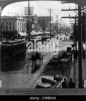 Auf der Suche nach Südosten entlang der Main Street, Salt Lake City, Utah c. 1908 Stockfoto