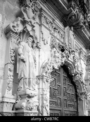 Mission San Jose y San Miguel de Aguayo, Detail der vorderen Tür. San Antonio, Texas. Stockfoto