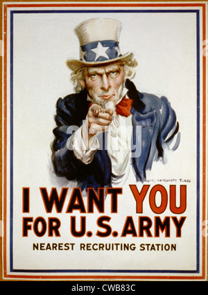 Uncle Sam, "I Want You" US Army recruiting Poster von James Montgomery Flagg, 1917 Stockfoto