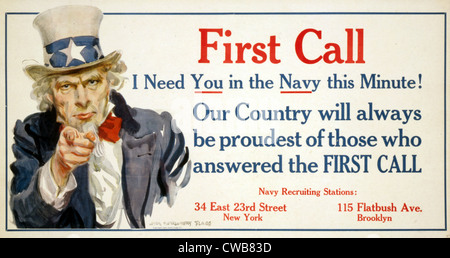 Uncle Sam, "First Call" US Navy recruiting Poster von James Montgomery Flagg, 1917 Stockfoto