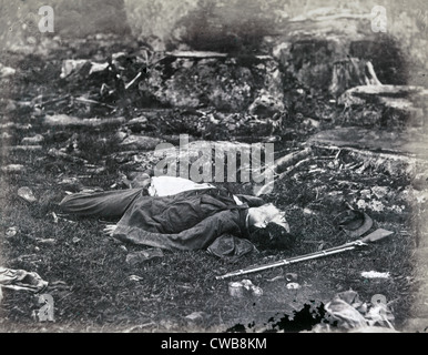 Der Bürgerkrieg. Die Schlacht von Gettysburg. Ein Scharfschütze letzten Schlaf, Gettysburg, Pennsylvania. Alex Gardner, Fotograf. Stockfoto