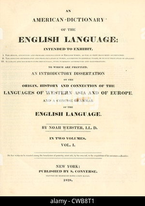 Amerikanische Wörterbuch der englischen Sprache von Noah Webster. Titelblatt der Erstausgabe, 1828 Stockfoto