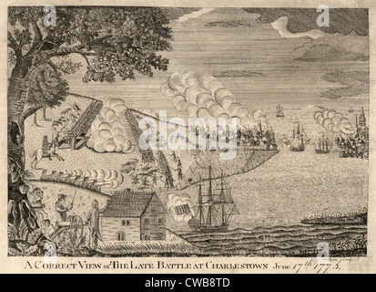 Die amerikanische Revolution. die Schlacht von Bunker Hill. Eine korrekte Sicht der späten Schlacht bei Charlestown, 17. Juni. 1775. Stockfoto