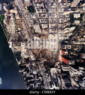 World Trade Center, Luftaufnahme des World Trade Center, National Oceanic and Atmospheric Administration am getroffenen Stockfoto