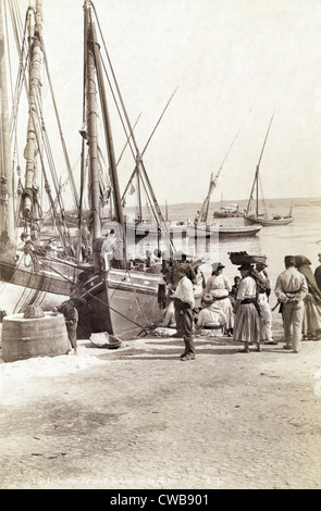 Angelboote/Fischerboote in Lissabon, Portugal, circa Ende 1800 s. Stockfoto