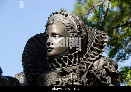 Queen Elizabeth ich Statue Porträts am elisabethanischen Gärten auf Roanoke Island, North Carolina Stockfoto