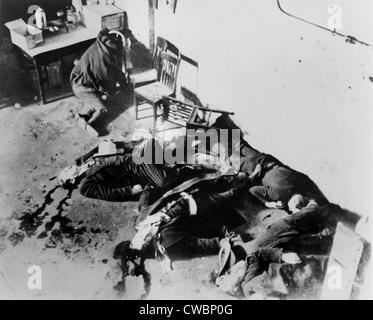 Saint Valentine's Day Massacre. Sieben Gangster Bugs Moran Bande wurden von Al Capone in einer Garage in Chicago am Feb getötet. Stockfoto