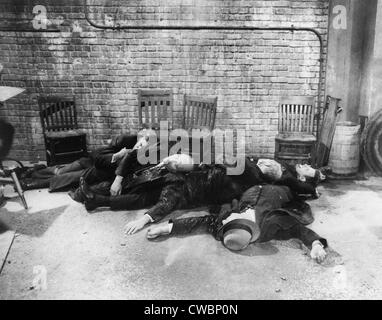 Re-Inszenierung des Valentinstag-Massakers von Cormans 1967 Film, THE ST. VALENTINE'S DAY MASSACRE. Stockfoto