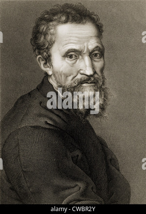 Michelangelo Buonarroti (1475-1564), italienischer Renaissance-Maler, Bildhauer und Architekt. 19. Jahrhundert Kupferstich von Jean Louis Stockfoto