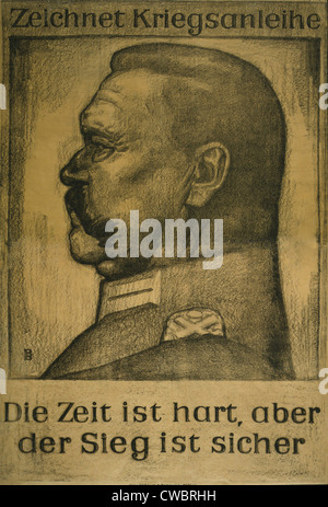 German World War I Plakat mit einem Porträt-Profil von Feldmarschall Paul von Hindenburg. Der Text lautet: abonnieren Sie den Krieg Stockfoto