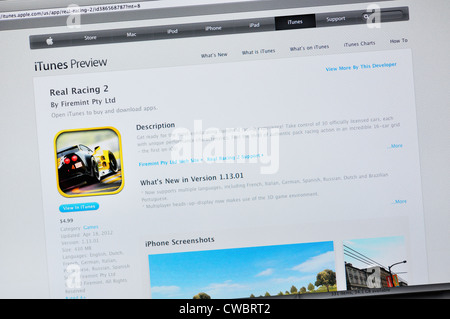 Real Racing Website app - realistisches Rennerlebnis Stockfoto