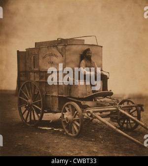 Roger Fenton (1819-1869), englischer Fotograf arbeitete von seinem tragbaren "fotografische Van' während des Krimkrieges. Mann auf van Stockfoto