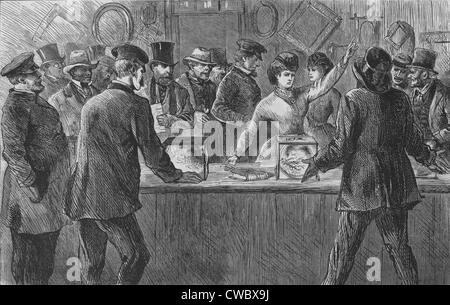 Victoria Woodhull versucht berüchtigten radikale Feministin, im Jahre 1871 zu stimmen. Stockfoto