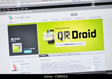 Webseite Google QR Droid - Android Apps auf Google Play Stockfoto