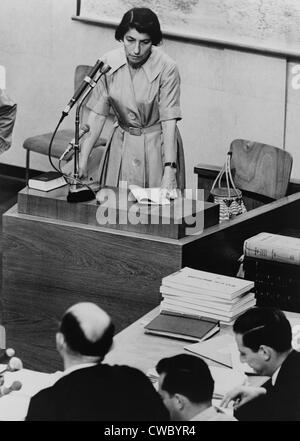 Zivia Lubetkin (1914 – 1976), bezeugt an Adolf Eichmann Kriegsverbrechen Prozeß in Jerusalem. Sie war ein Führer in der polnischen Juden Stockfoto