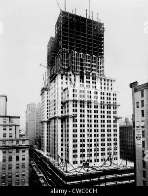 Empire State Building in den frühen 1930er Jahren im Bau. Der Stahlrahmen ist der 40. Etage aufgebaut. Stockfoto