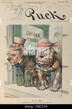 WIE IN CHINA. Karikatur zeigt Uncle Sam John Bull und Japan als Hunde bewachen eine offene Tür "China Handel". Europäischen Mächte Stockfoto