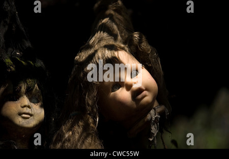 Eine Puppe erscheint auf der Insel der Puppen in Xochimilco, südlichen Mexiko-Stadt Stockfoto