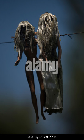 Puppen sind auf der Insel der Puppen in Xochimilco, südlichen Mexiko-Stadt angezeigt. Stockfoto