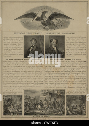 Wahl von 1840. Politischen Breitseite des unterlegenen nationalen demokratischen republikanischen Präsidenten Tickets von Martin Van Buren und Stockfoto