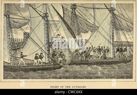 Erster Barbary Krieg 1801-1805. Kampf der Amerikaner und der Barbary Kanonenboote. Stockfoto