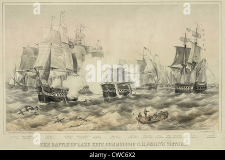 Schlacht von See Erie. Amerikanische und britische Schlachtschiffe auf engem Raum auf dem Eriesee engagiert im Kampf 10. September 1813. Stockfoto