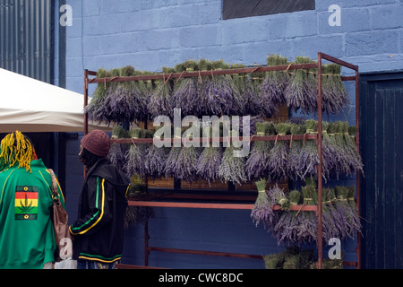 Rastafari zu zweit stöbern Hop Farm Lavendel-Festival in Kent Stockfoto