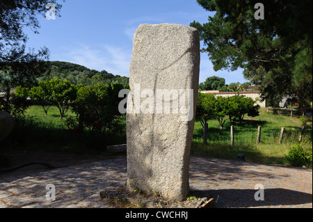 Prehistorc Ausgrabung von Filitosa, Menhir Filitosa V, Korsika, Frankreich Stockfoto