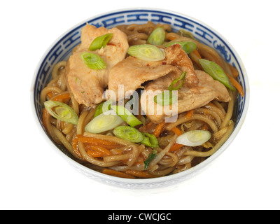 Authentischen Chinesischen oder asiatischen Stil bunte Leckere Stir-Fried Huhn Chow Mein, isoliert gegen den weißen Hintergrund, mit einen Freistellungspfad, kein Volk Stockfoto
