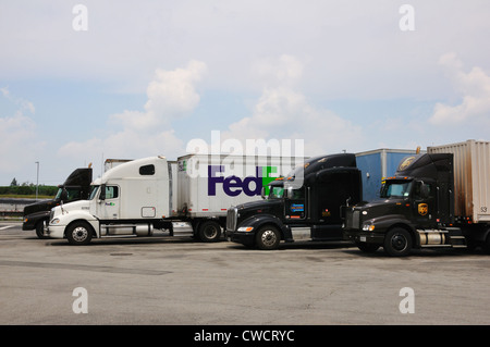 UPS und Fedex LKW, USA Stockfoto