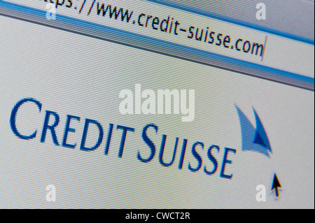 Nahaufnahme von der Credit Suisse Logo wie auf ihrer Website zu sehen. (Nur zur redaktionellen Verwendung: print, TV, e-Book und redaktionelle Webseite). Stockfoto