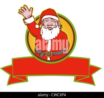 Retro-Stil Illustration cartoon Weihnachtsmann Saint Nicholas Vater Weihnachten winken auf isolierten weißen Hintergrund. Stockfoto