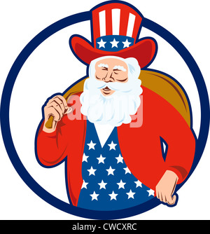 Retro-Stil Illustration der amerikanische Santa Claus Sankt Nicholas Vater Weihnachten Onkel Sam auf weißen Hintergrund isoliert Stockfoto