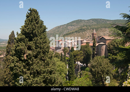 Blick von der oberen Terrasse des Gartens der Villa d ' Este, Tivoli, in der Nähe von Rom, Italien, Europa Stockfoto